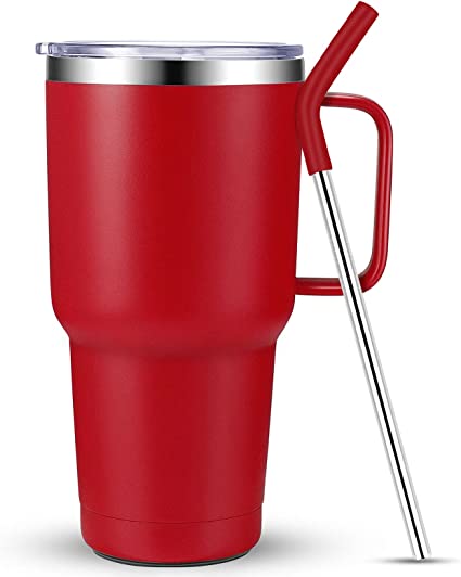 Stainless Steel 30oz Tumbler with Handle & Straw