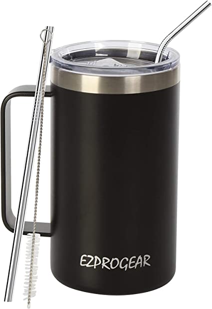 Stainless Steel 24oz Cup with Handle & Straw