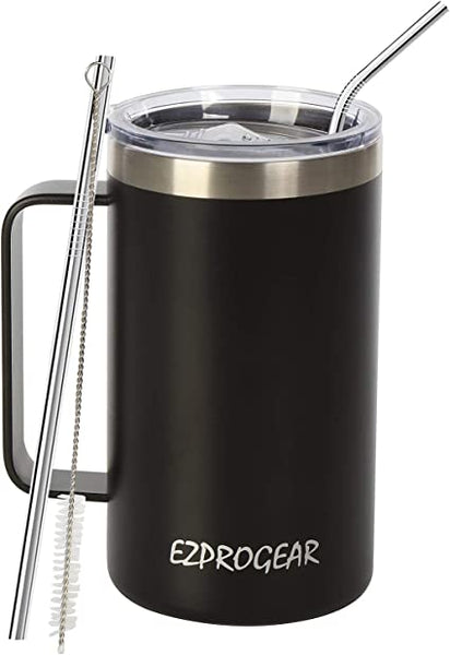 Stainless Steel 24oz Cup with Handle & Straw