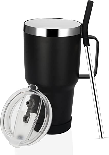 Stainless Steel 30oz Tumbler with Handle & Straw