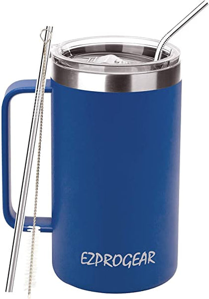 Stainless Steel 24oz Cup with Handle & Straw