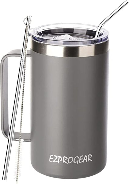 Stainless Steel 24oz Cup with Handle & Straw