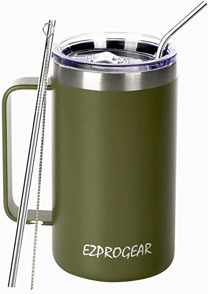 Stainless Steel 24oz Cup with Handle & Straw
