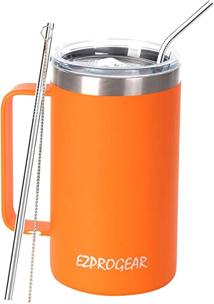 Stainless Steel 24oz Cup with Handle & Straw