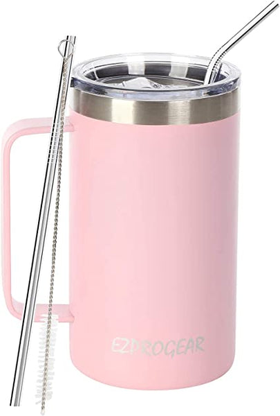 Stainless Steel 24oz Cup with Handle & Straw