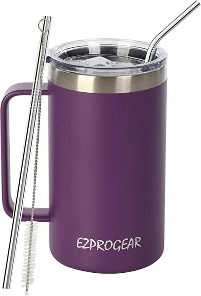 Stainless Steel 24oz Cup with Handle & Straw