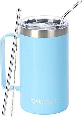 Stainless Steel 24oz Cup with Handle & Straw