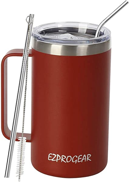 Stainless Steel 24oz Cup with Handle & Straw