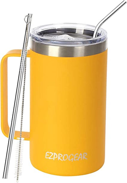 Stainless Steel 24oz Cup with Handle & Straw